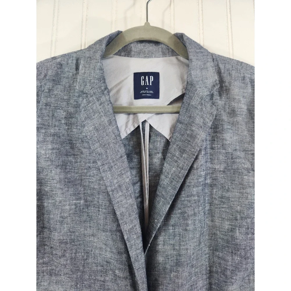 Gap Womens Blue Linen Blend Single Button Blazer Jacket Size 10‎ Chambray Summer